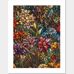 Stained Glass Colorful Wildflowers Posters and Art